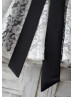 Ivory And Black Lace Knee Length Flower Girl Dress With Flower Sash